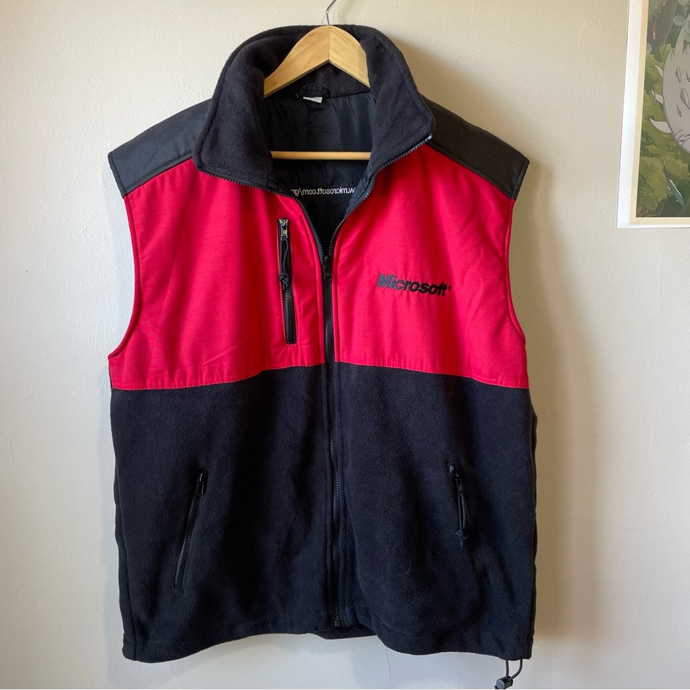 Vintage Microsoft Red and Black Fleece Vest Mens Sz L